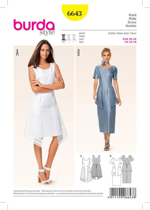 Picture of 5 BURDA 6643: DRESS SIZE 10-20