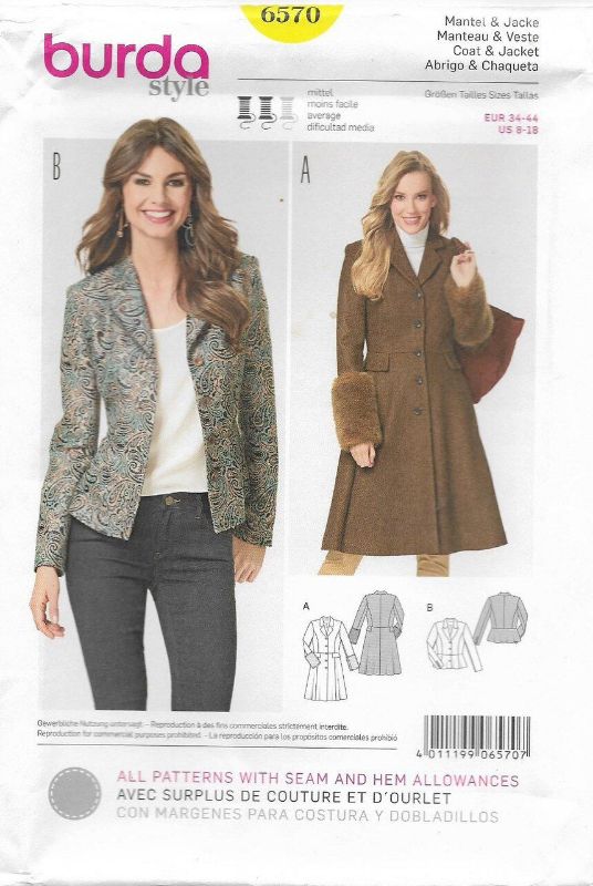 Picture of B127 BURDA 6570: COAT OR JACKET SIZE 8-18