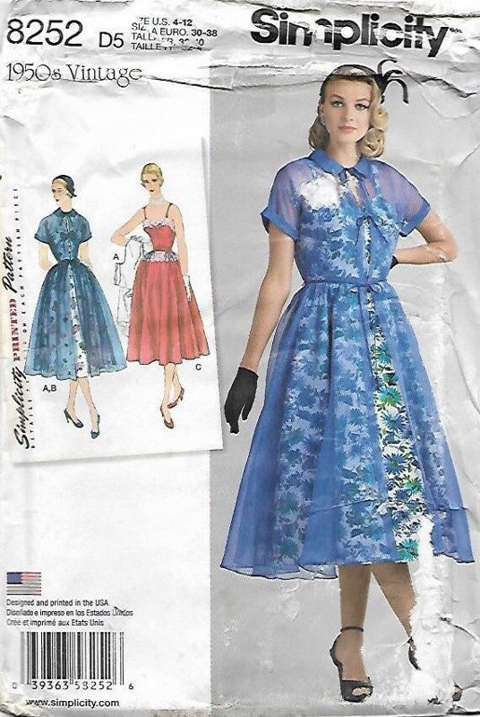 Picture of D28 SIMPLICITY 8252: 1950s VINTAGE DRESS & REDINGCOTE SIZE 4-12