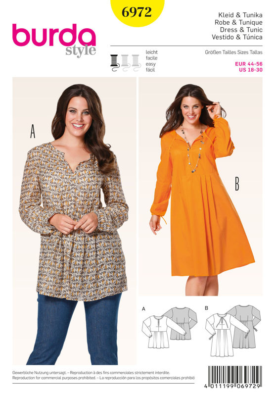 Picture of 97 BURDA 6972: DRESS OR TOP SIZE 18-30