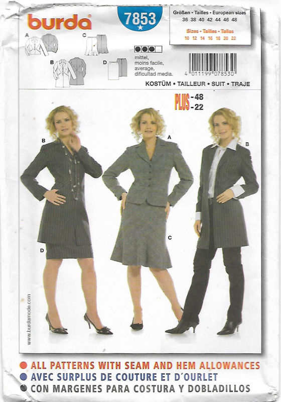 Picture of B129 BURDA 7853: JACKET OR SKIRT SIZE 10-22