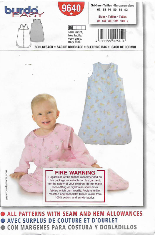 Budget Patterns. 25 BURDA 9640 SLEEPING BAG SIZE 3M2YEARS