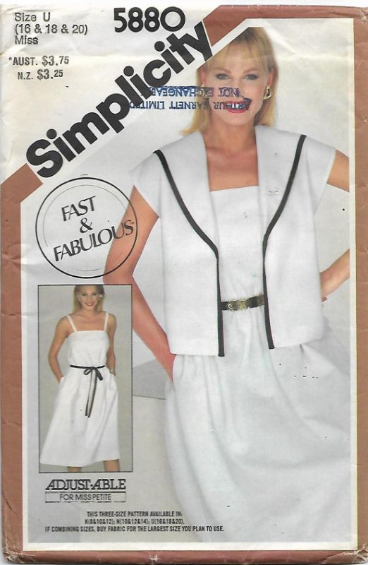 Picture of A102 SIMPLICITY 5880: DRESS & UNLINED JACKET SIZE 16-20