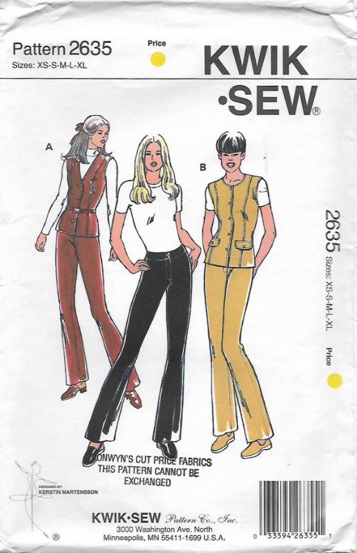 Picture of A83 KWIK*SEW 2635: VEST & PANTS SIZE XS-XL