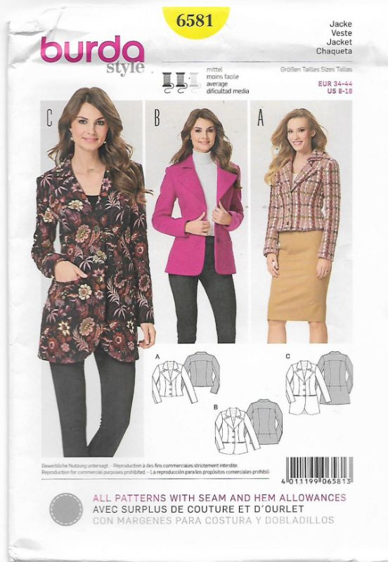 Picture of B221 BURDA 6581: JACKET SIZE 8-18