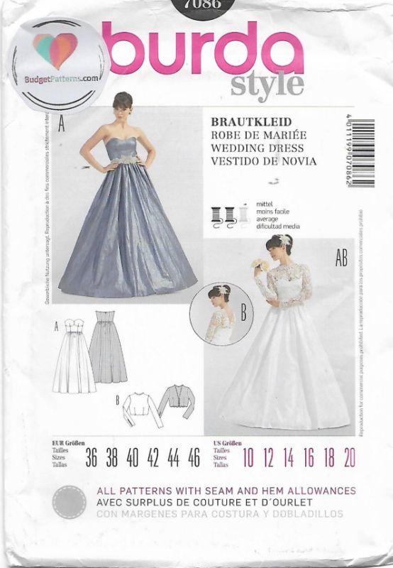 Picture of B113 BURDA 7086: WEDDING DRESS & JACKET SIZE 10-20