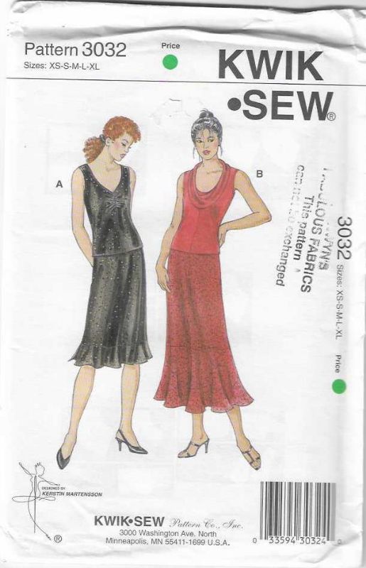 Picture of C325 KWIK*SEW 3032: TOP & SKIRT SIZE XS-XL 