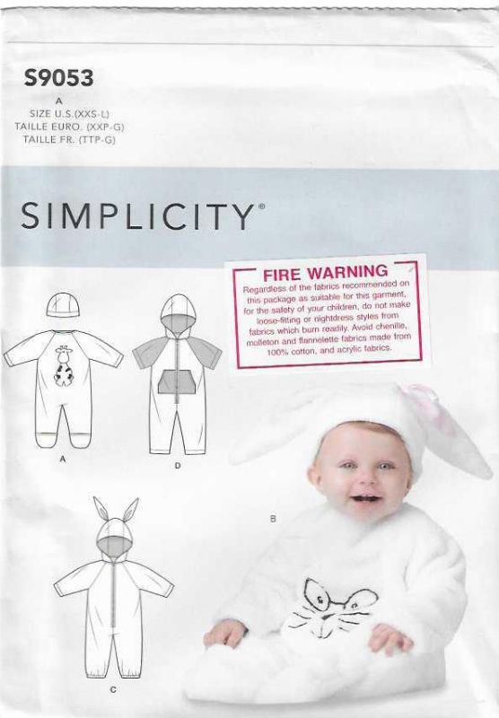 Picture of B68 SIMPLICITY S9053: BABY JUMPSUIT & HAT SIZE 1M-18M