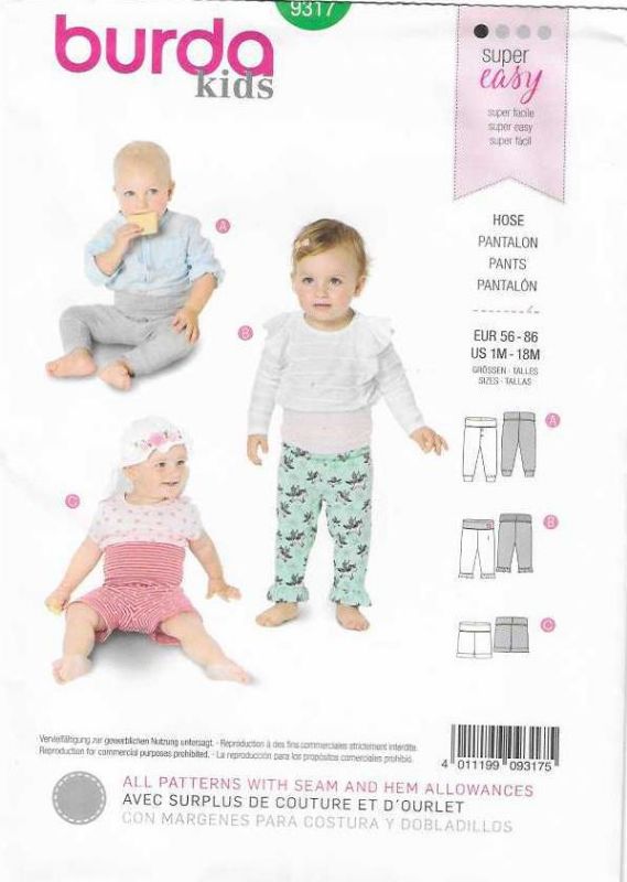 Picture of B228 BURDA 9317: BABY PANTS SIZE 1M-18M