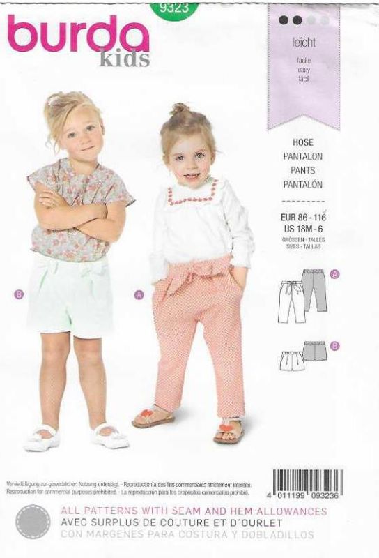 Picture of B292 BURDA 9323: SHORT & PANTS SIZE 18M-6YRS 