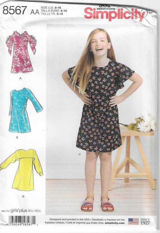 Picture of B165 SIMPLICITY 8567: GIRL'S DRESS SIZE 8-16