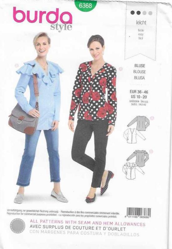 Picture of B23 BURDA 6368: TOPS SIZE 10-20
