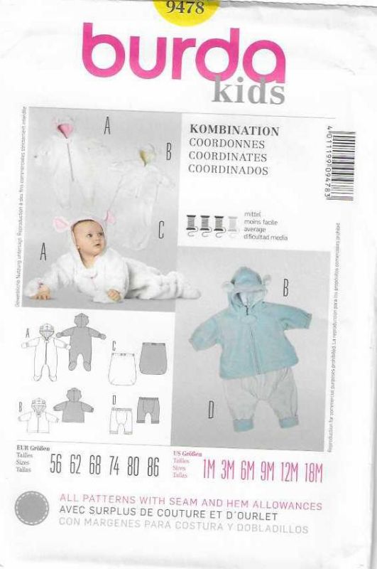Picture of A33 BURDA 9478: BABY MIX & MATCH SIZE 1M-18M