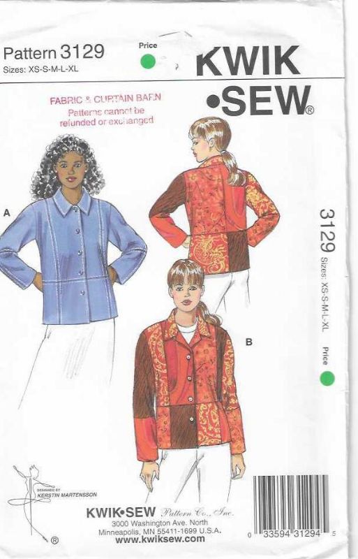 Picture of C331 KWIK*SEW 3129: JACKET OR SHIRT SIZE XS-XL