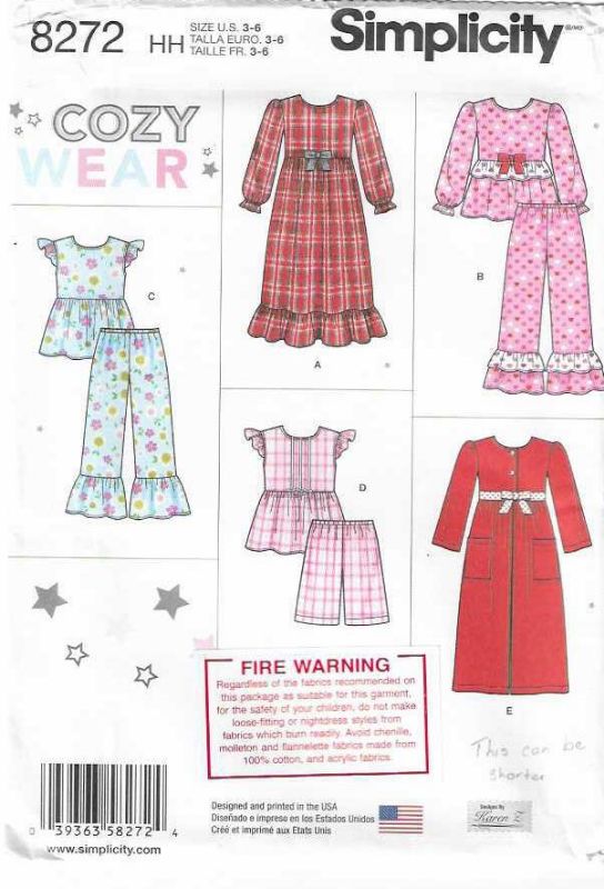 Picture of A77 SIMPLICITY 8272: SLEEPWEAR SIZE 3-6