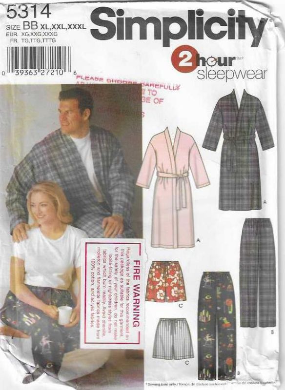 Picture of B107 SIMPLICITY 5314: MEN'S SLEEPWEAR SIZE XL -XXXL 