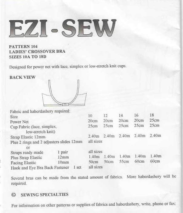 Budget Patterns. A68 EZI-SEW 104: LADIES CROSSOVER BRA SIZE 10-18