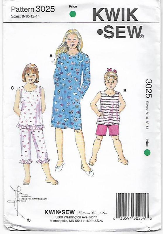 Picture of C62 KWIK*SEW 3025: CHILDS SLEEPWEAR SIZE 8-14