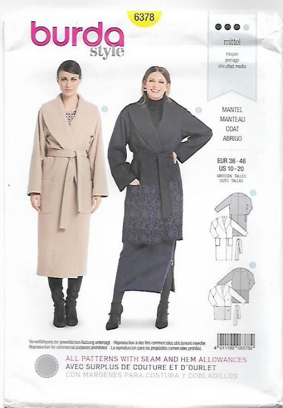 Picture of 97 BURDA 6378: COAT OR JACKET SIZE 10-20