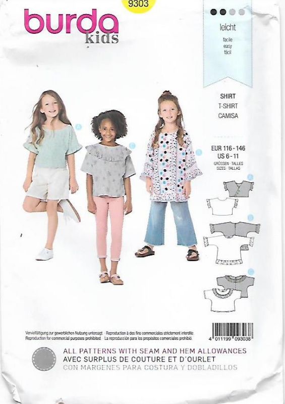 Picture of B29 BURDA 9303: GIRL'S TOPS SIZE 6-11