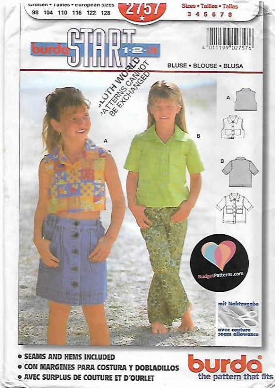 Picture of A75 BURDA 2757: GIRL'S TOPS SIZE 3-8