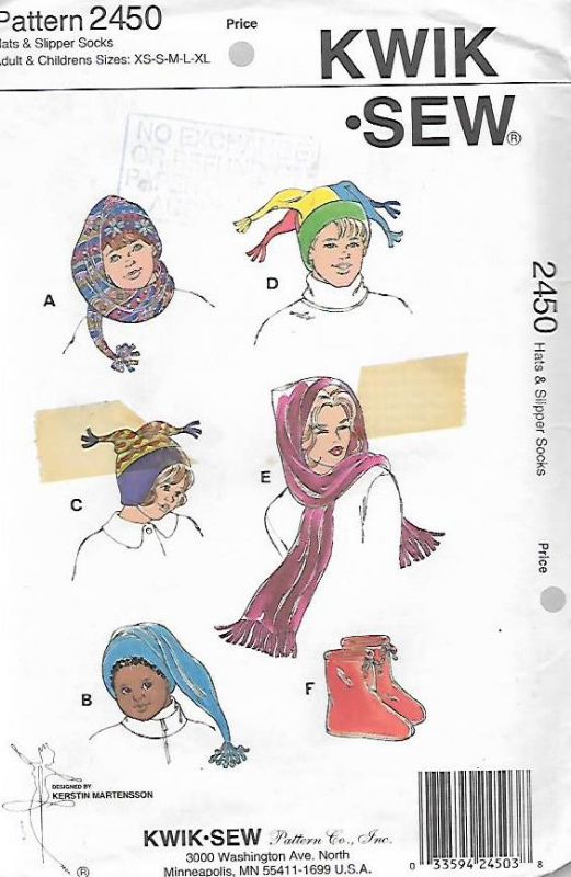 Picture of A52 KWIK*SEW 2450:HATS & SLIPPERS SIZE XS-XL