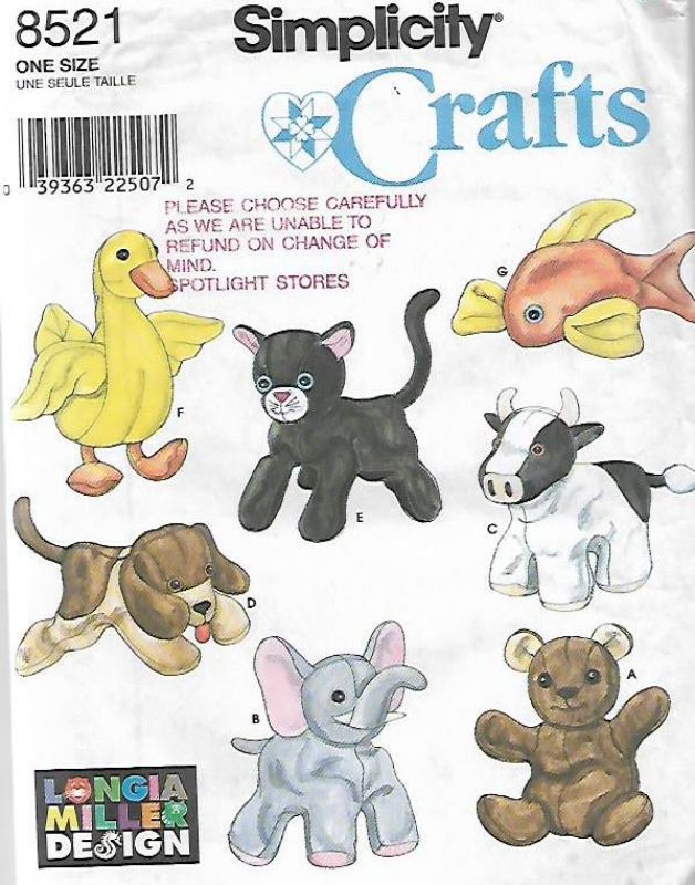 Picture of E12 SIMPLICITY 8521:BEAN BAG ANIMALS ONE SIZE