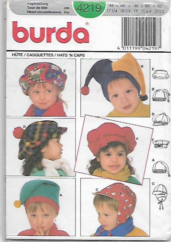 Picture of A3 BURDA 4219: CHILDS HATS SIZE 44 -52 cm