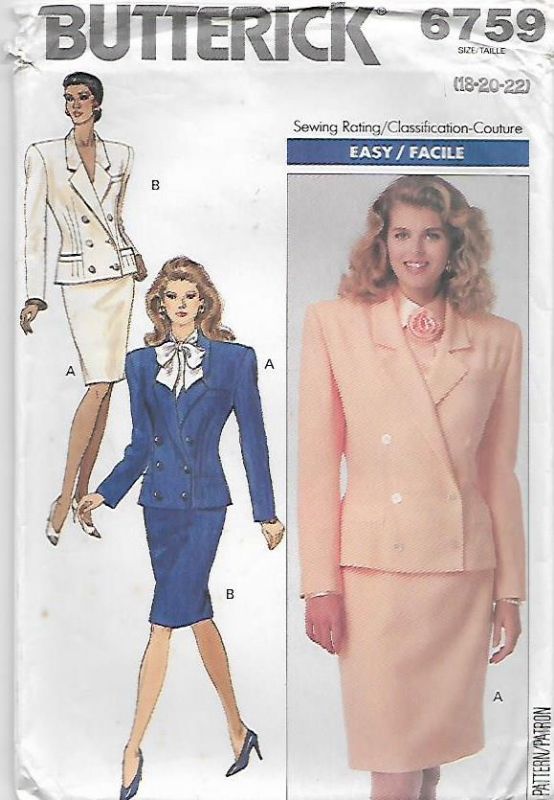 Picture of A58 BUTTERICK 6759: JACKET & SKIRT SIZE 18-22