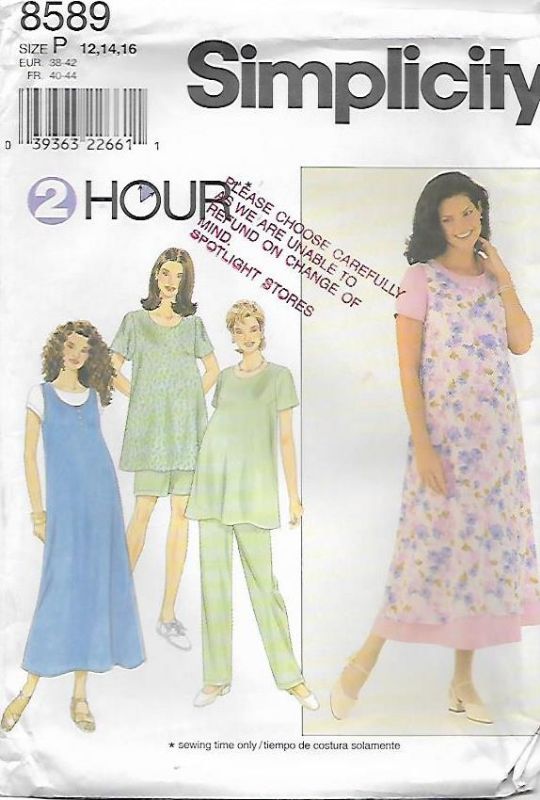 Picture of A84 SIMPLICITY 8589: MATERNITY DRESS OR TOP & PANTS SIZE 12-16