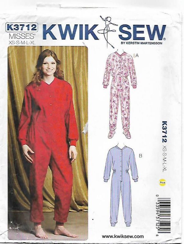 Picture of C156 KWIK*SEW K3712: ONE PIECE PAJAMAS SIZE XS-XL