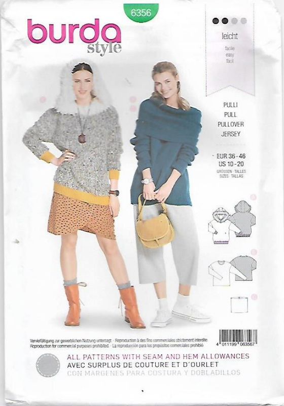 Picture of B181 BURDA 6356: PULLOVER JERSEY (TOP) SIZE 10-20