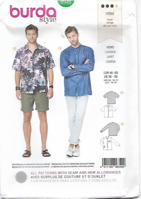 Picture of B302 BURDA 6349: MEN'S SHIRTS SIZE 36-50 chest