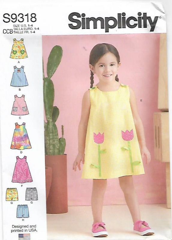 Picture of B128 SIMPLICITY S9318:  GIRL'S DRESS  & SHORTS SIZE 1-4