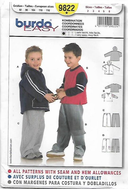 Picture of A134 BURDA 9822: BOYS JACKET, TOP & PANTS SIZE 2-6