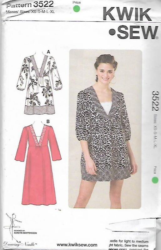 Picture of A36 KWIK*SEW 3522: TOP OR DRESS SIZE XS-XL 