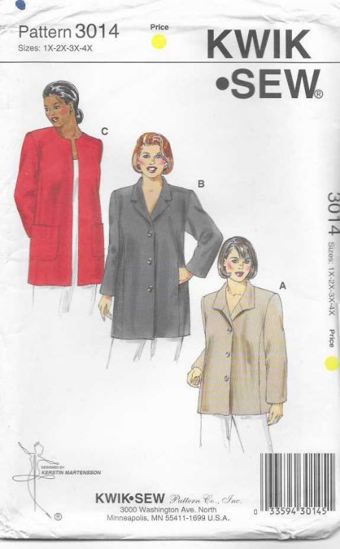 Picture of C291 KWIK*SEW 3014: WOMEN'S JACKETS SIZE 1X-4X