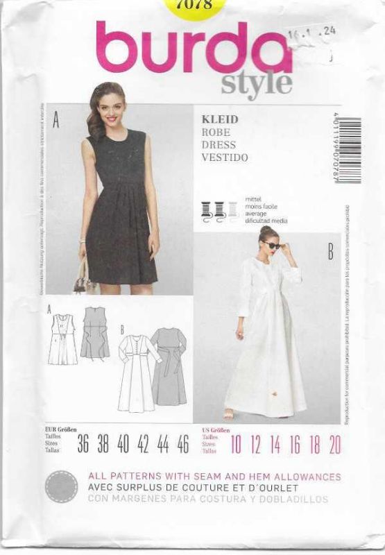 Picture of A125 BURDA 7078: DRESS SIZE 10-20