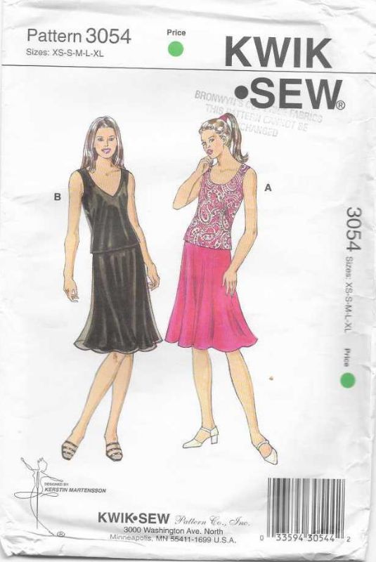 Picture of C86 KWIK*SEW 3054: TOP & SKIRT SIZE XS-XL