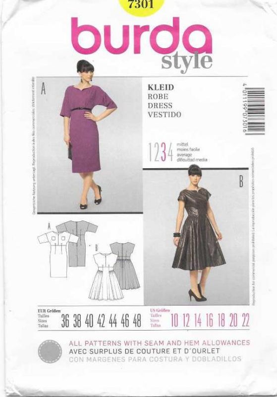 Picture of B252 BURDA 7301: DRESS SIZE 10-22