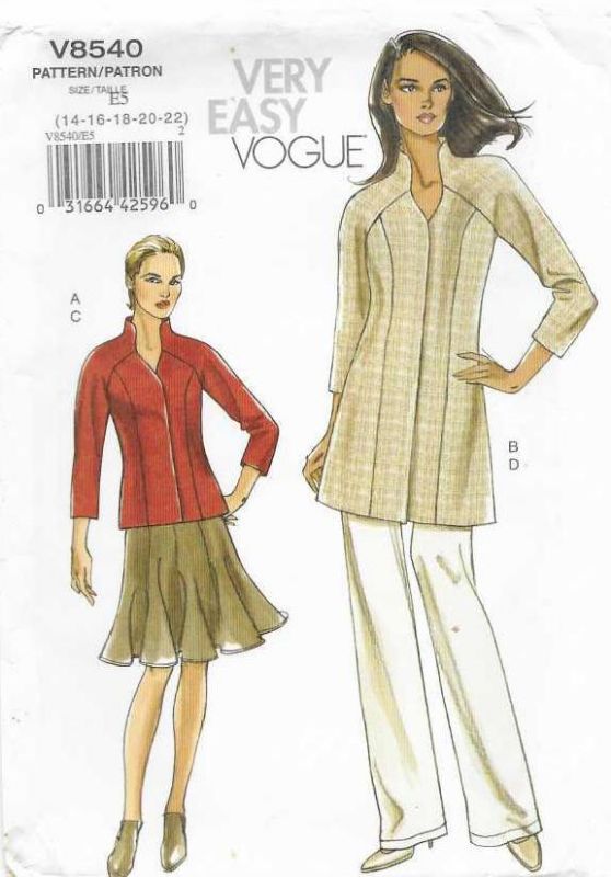 Picture of B47 VOGUE V8540: JACKET, DRESS, SKIRT & PANTS SIZE 14-22