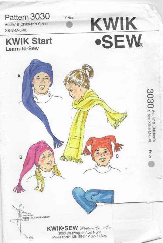 Picture of C328 KWIK*SEW 3030: FAMILY HATS, MITTENS & SCARF SIZE XS-XL