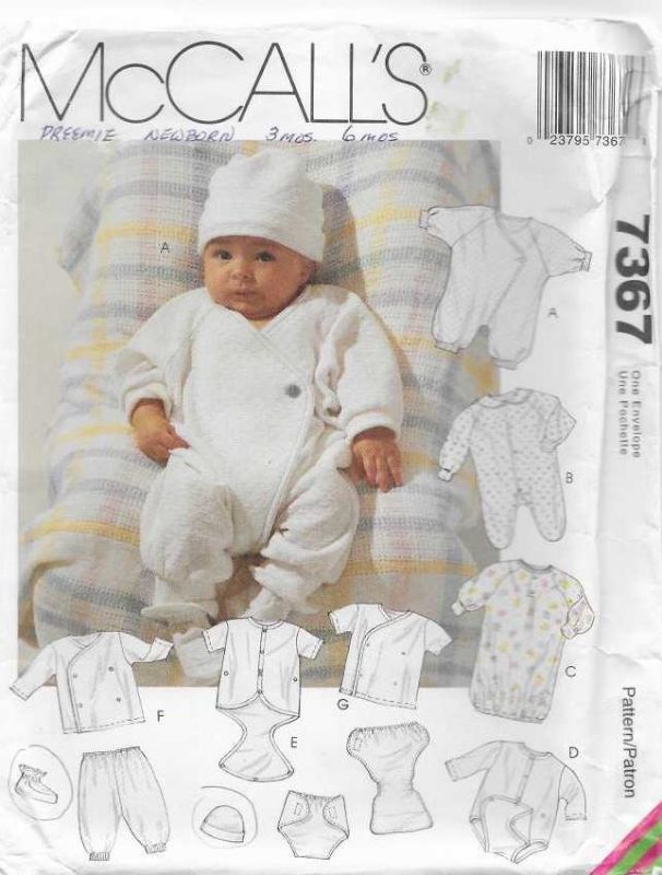 Picture of A125 McCALL'S 7367: INFANTS LAYETTE SIZE PREEMIE - 6M 