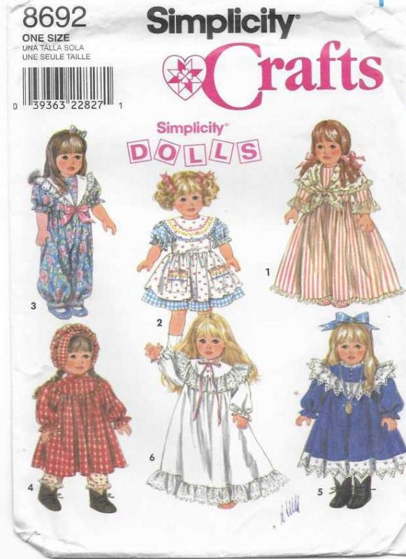 Picture of C37 SIMPLICITY 8692: DOLL'S WARDROBE SIZE 18"or 45.5cm