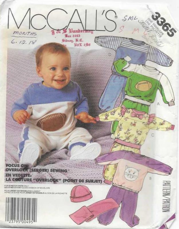 Picture of A6 McCALL'S 3365: INFANTS TOP, PANTS & HAT SIZE 6M-18M