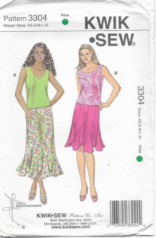 Picture of C342 KWIK*SEW 3304: TOP & SKIRT SIZE XS-XL 