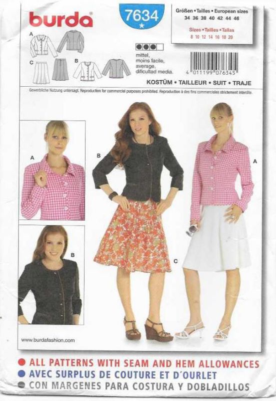 Picture of 39 BURDA 7634: JACKET & SKIRT SIZE 8-20