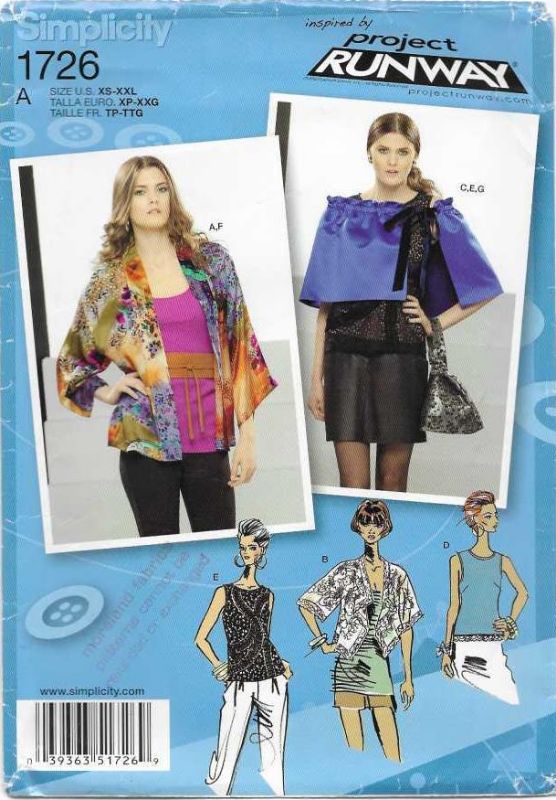 Picture of B5 SIMPLICITY 1726: KIMONO JACKET, CAPELET, BELT & PLURSE SIZE 6-26