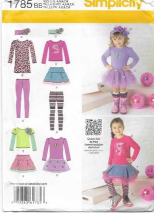 Picture of B199 SIMPLICITY 1785: CHILDS SKIRT & DRESS, TOP & LEGGINGS SIZE 4-8