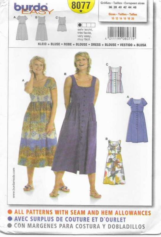 Picture of B182 BURDA 8077: DRESS OR TOP SIZE 10-20